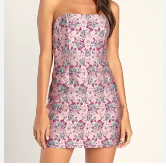 Lulus Dresses & Skirts - Lulus Love Vividly Pink Floral Jacquard Strapless Mini Dress size large